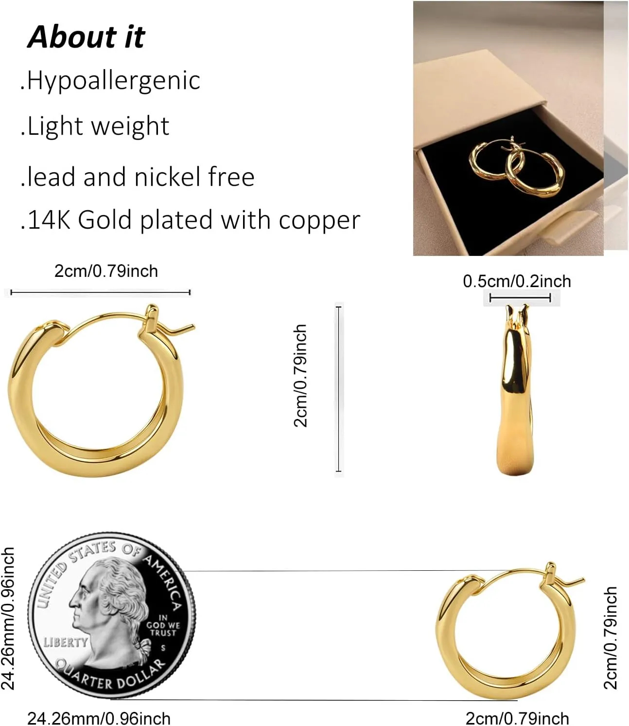 Plated Hoop Earrings for Women Irregular Hoop Earrings Hypoallergenic Jewelry for Gifts