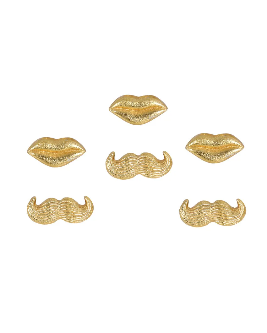 Playful Golden Lips and Moustaches Napkin Ring | Gold | Pack of 6