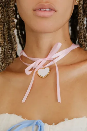 Priscilla Heart Charm Ribbon Necklace