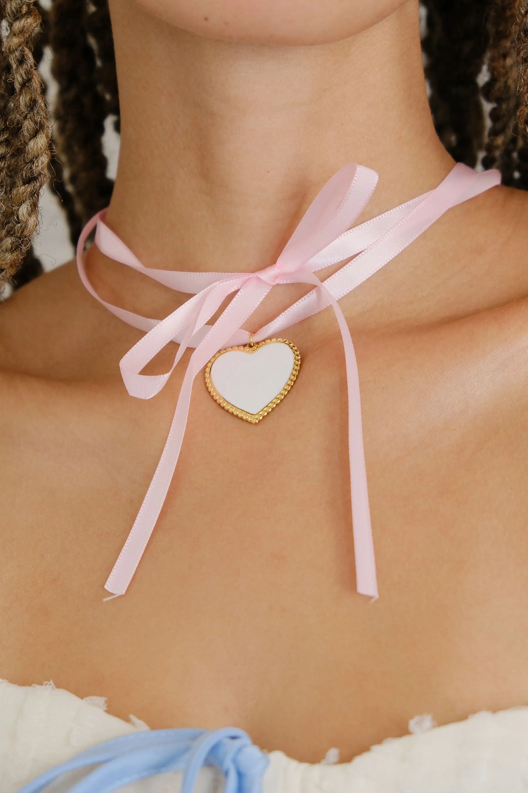 Priscilla Heart Charm Ribbon Necklace