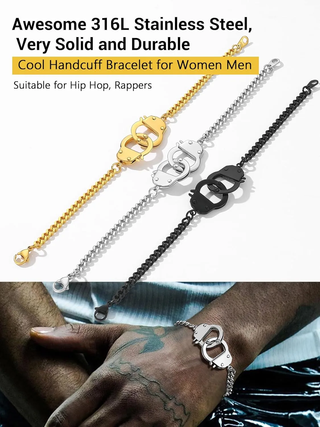 PROSTEEL Trendy Handcuffs Design/Customize Words Ankle Bracelet For Women, 316L Stainless Steel Anklets Silver/Gold/Black Tone, Hypoallergenic, Come with Box