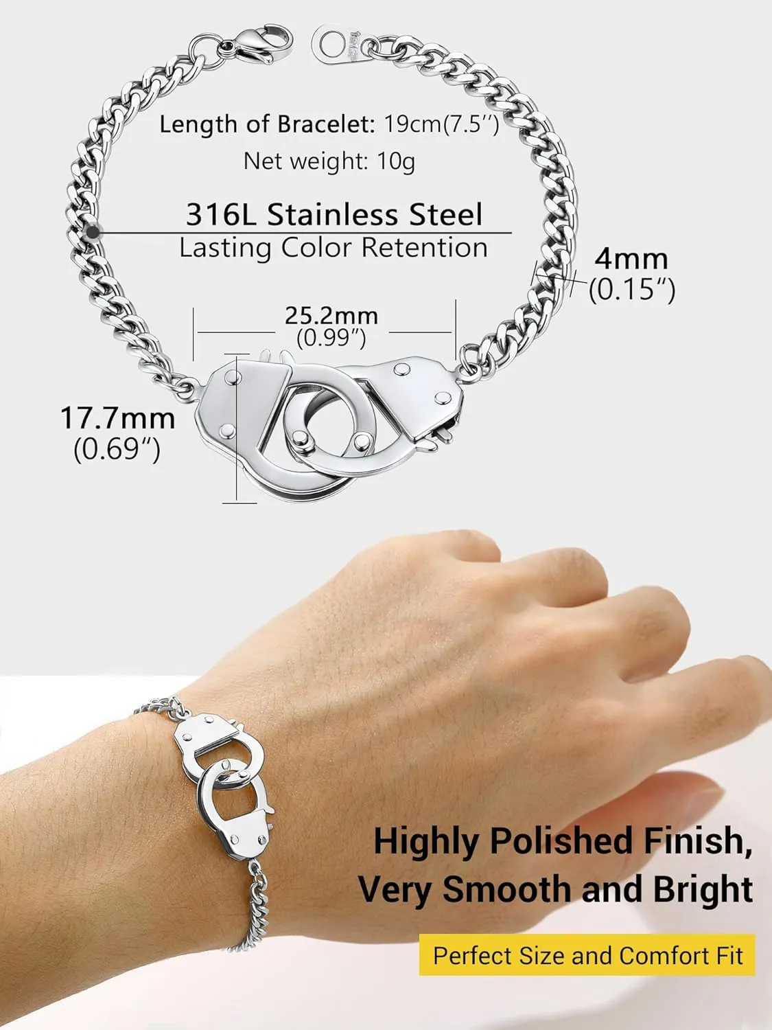 PROSTEEL Trendy Handcuffs Design/Customize Words Ankle Bracelet For Women, 316L Stainless Steel Anklets Silver/Gold/Black Tone, Hypoallergenic, Come with Box