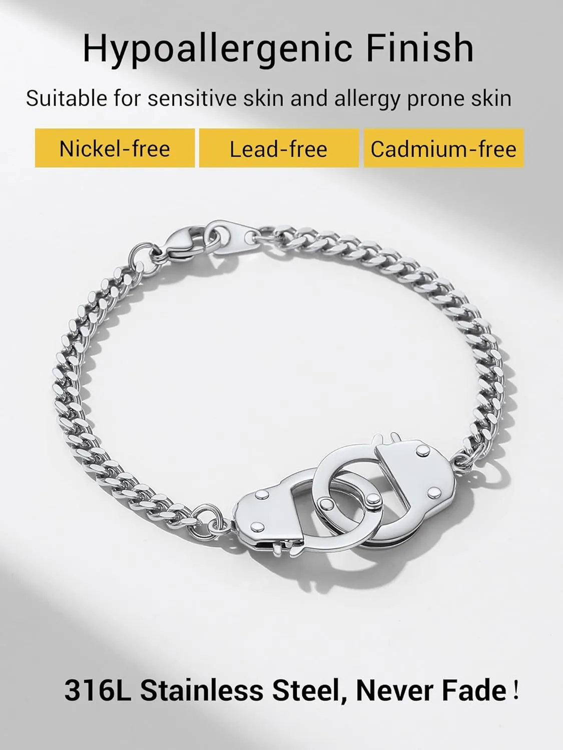 PROSTEEL Trendy Handcuffs Design/Customize Words Ankle Bracelet For Women, 316L Stainless Steel Anklets Silver/Gold/Black Tone, Hypoallergenic, Come with Box