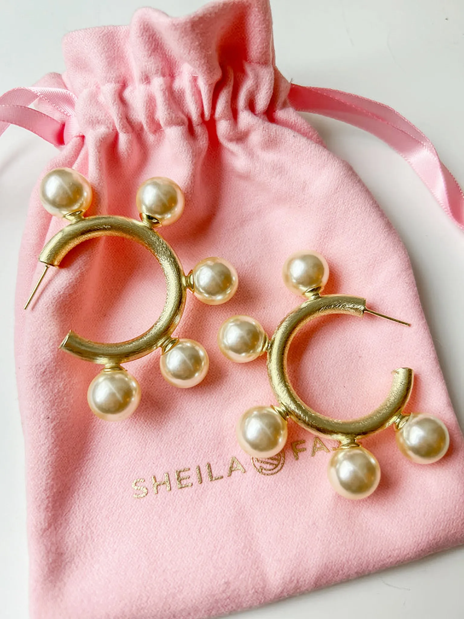 Sheila Fajl Gio Large Pearl Statement Hoop Earrings in Brushed Gold Plated