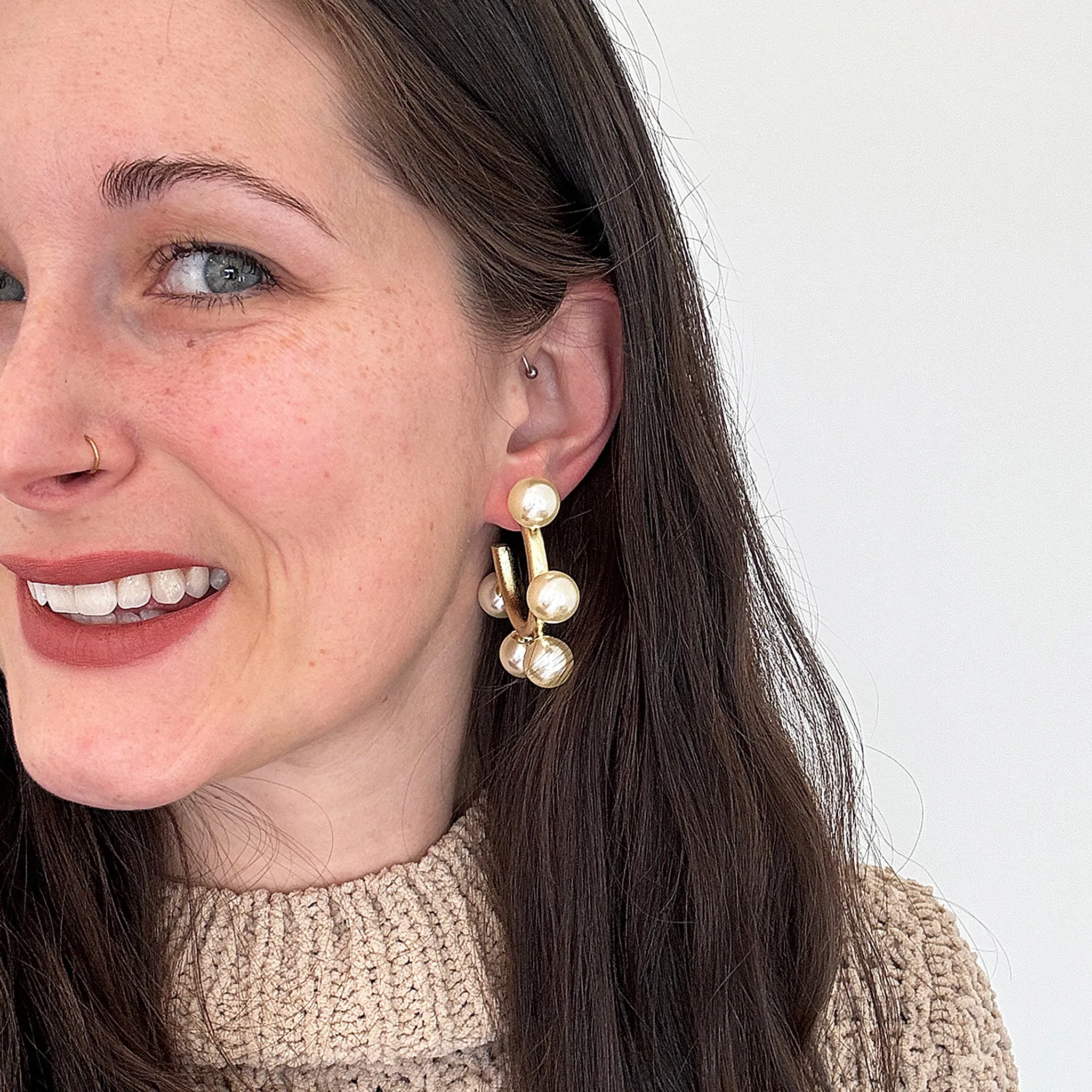 Sheila Fajl Gio Large Pearl Statement Hoop Earrings in Brushed Gold Plated