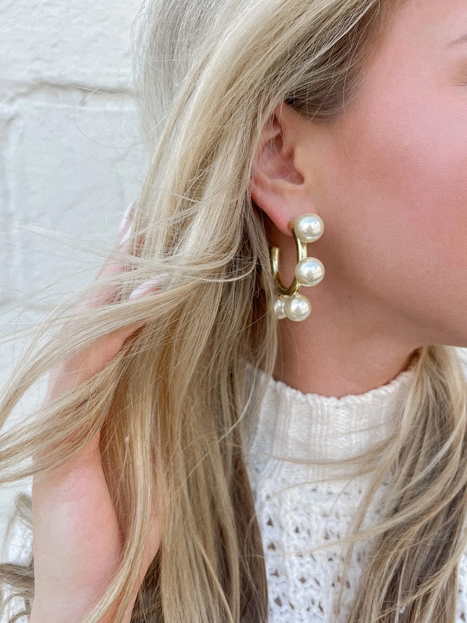Sheila Fajl Gio Large Pearl Statement Hoop Earrings in Brushed Gold Plated