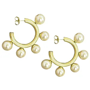 Sheila Fajl Gio Large Pearl Statement Hoop Earrings in Brushed Gold Plated