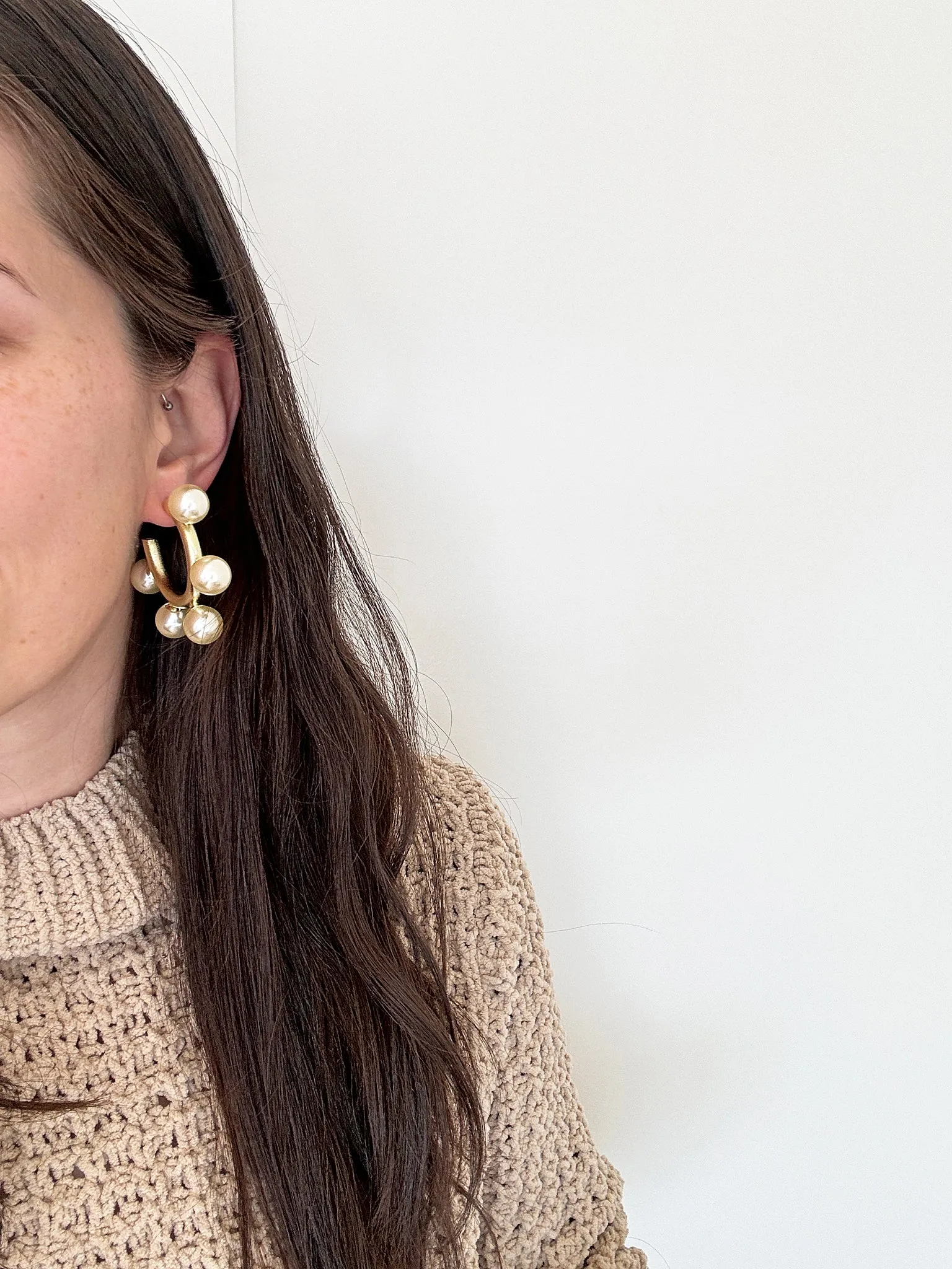 Sheila Fajl Gio Large Pearl Statement Hoop Earrings in Brushed Gold Plated
