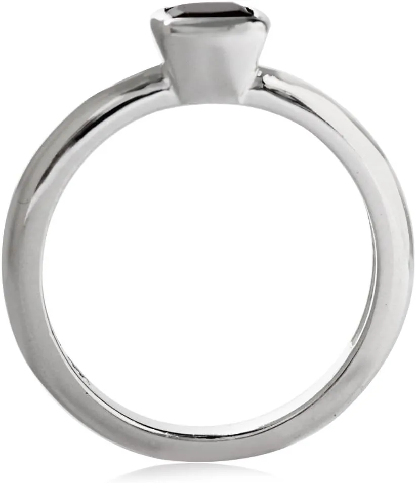 Silvershake 5MM Cushion Shape Birthstone Gemstone White Gold Plated or Yellow Gold Plated 925 Sterling Silver Stackable Bezel Set Solitaire Ring Jewelry for Women