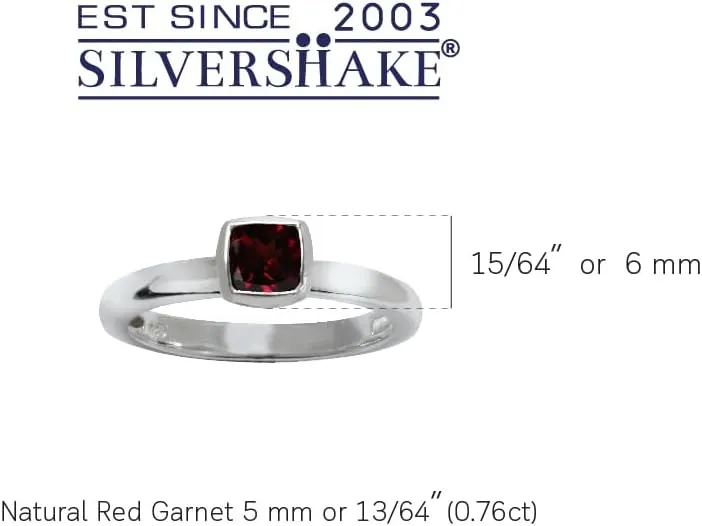 Silvershake 5MM Cushion Shape Birthstone Gemstone White Gold Plated or Yellow Gold Plated 925 Sterling Silver Stackable Bezel Set Solitaire Ring Jewelry for Women