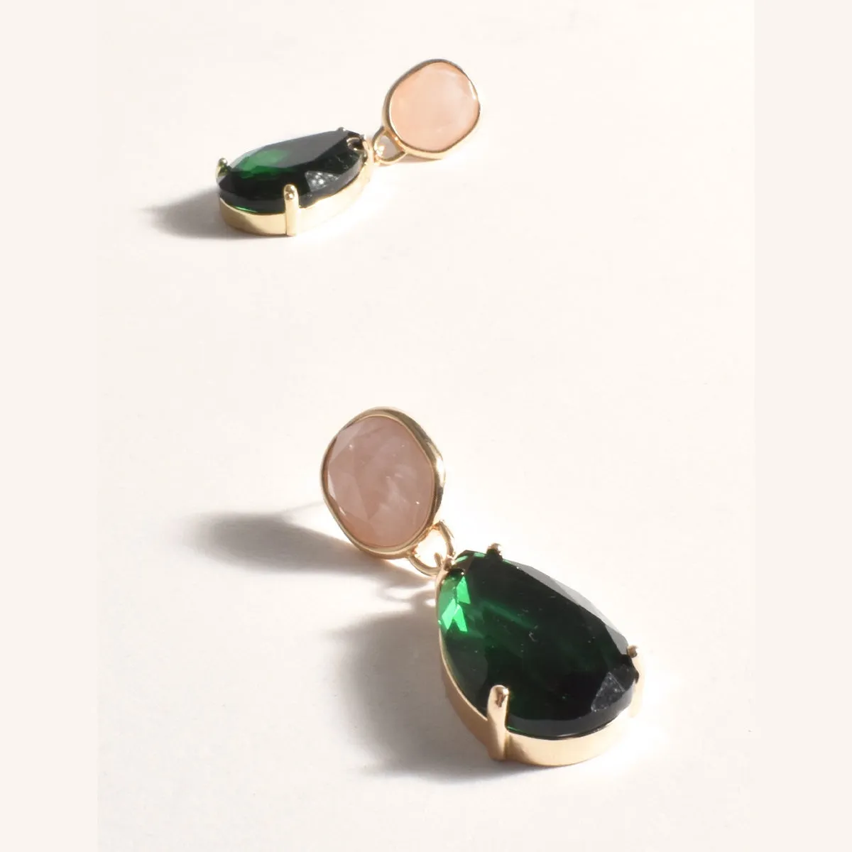 Stone and Glass Drop Earrings (Pink/Green)