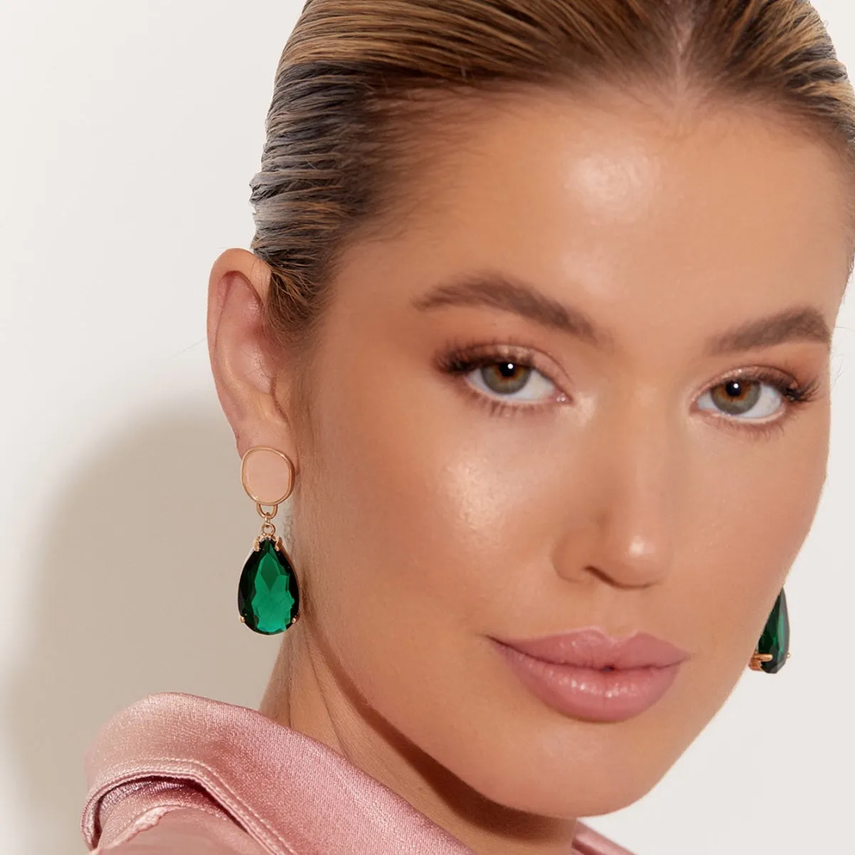 Stone and Glass Drop Earrings (Pink/Green)