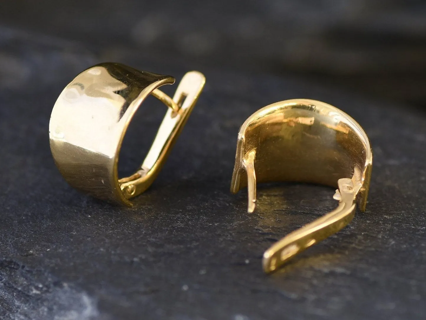 Thick Hoop Earrings - Wide Gold Half Hoops Earrings, Simple Gold Earrings