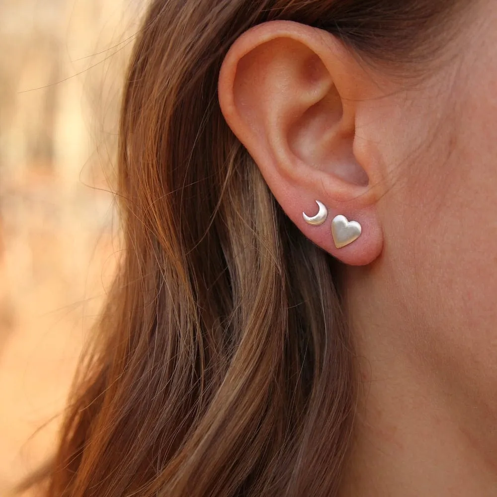 Tiny Crescent Moon Studs - Sterling Silver