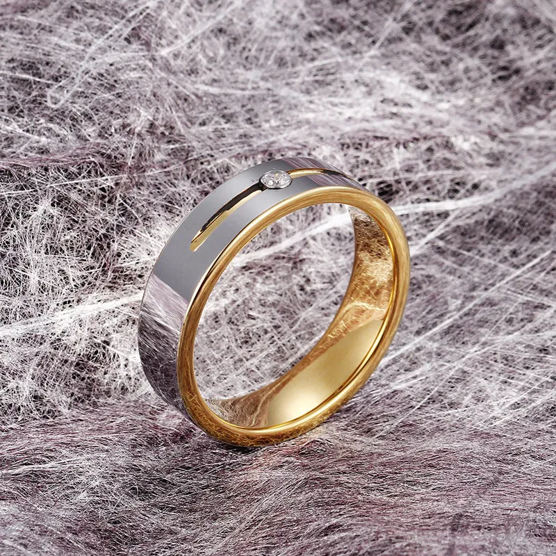 Trendy Tungsten Steel Couple Rings with Zircon Accents for Men and Women - Wholesale Fashion Jewelry